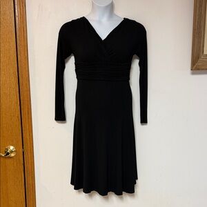 Empire waist viscose blend t-shirt knit PAPAYA wrap bodice black A-line dress 10